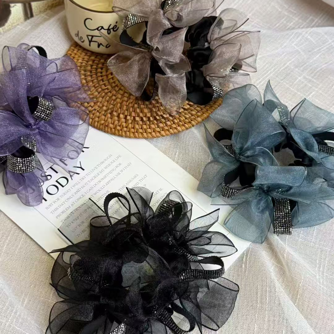 《拍一发三》发圈轻职风非金属布艺发饰紫色头饰手工发绳网纱女