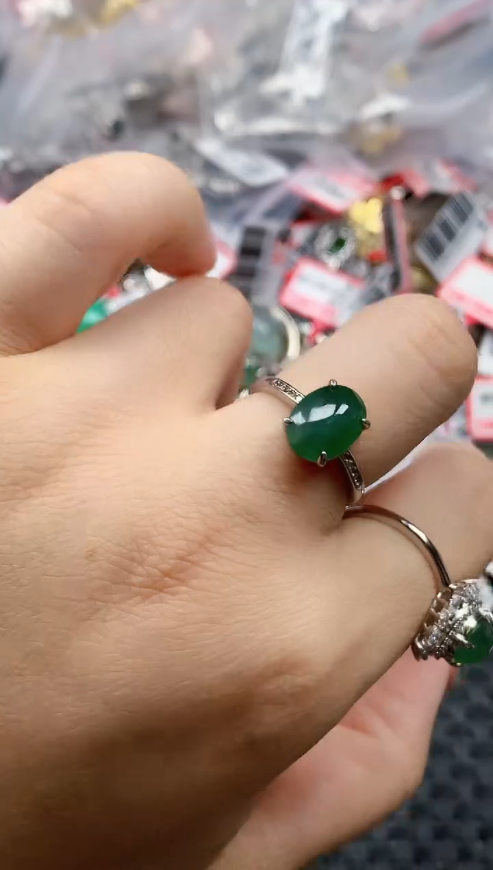 银S925镶嵌戒指翡翠天然A货缅甸翡翠