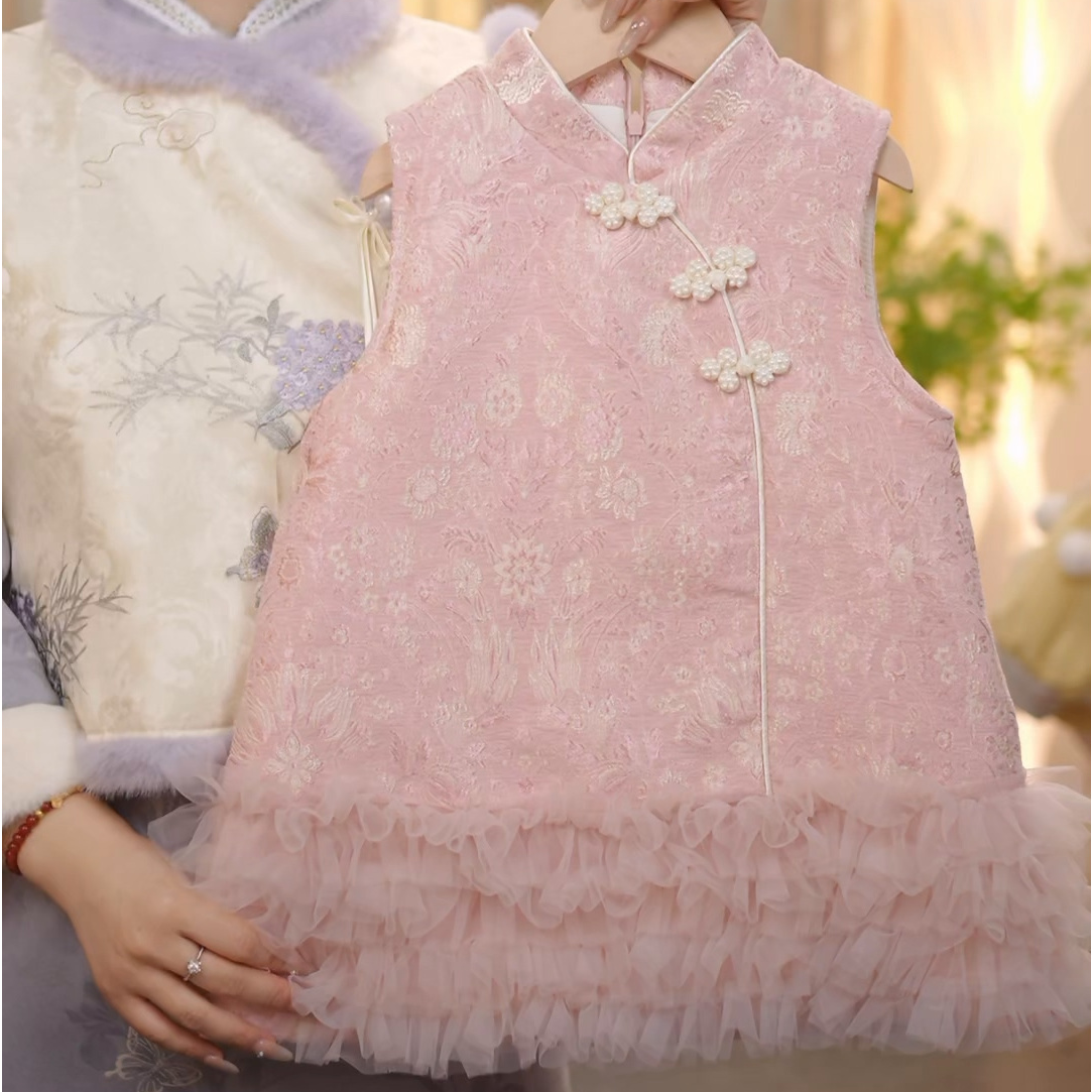 【可人】SC813女童冬季国风夹棉新中式马甲旗袍裙拜年服