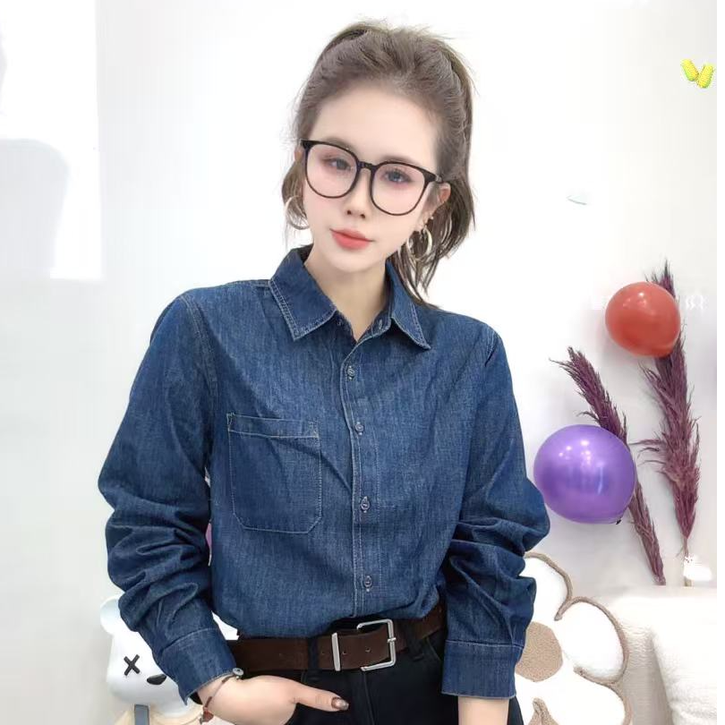 恰逢景梅子自留款冬季内穿上衣女时尚高品质定制加厚保暖牛仔衬衫