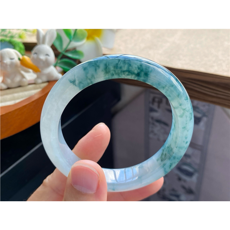 天然翡翠10.01批冰飘花种水镯8800号54.7-12.6-8.3 天然翡翠手镯