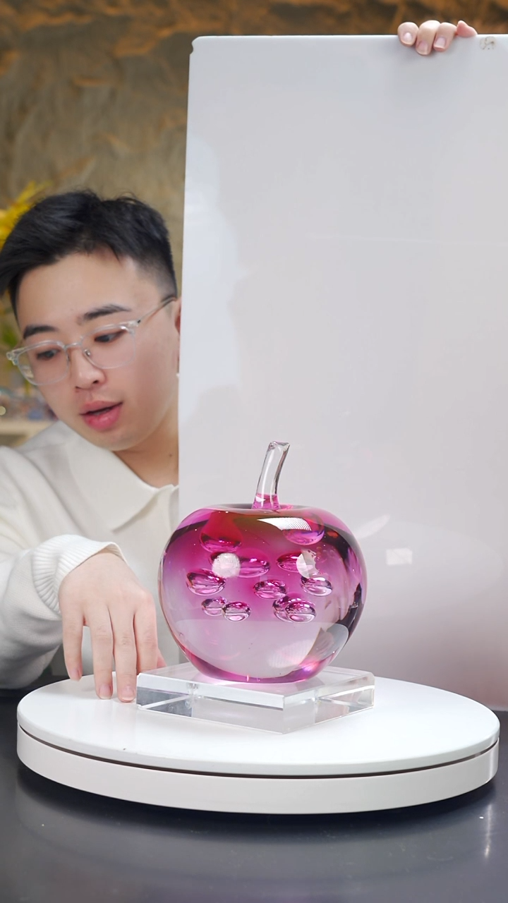 手工艺品琉璃金红色气泡工艺苹果摆件