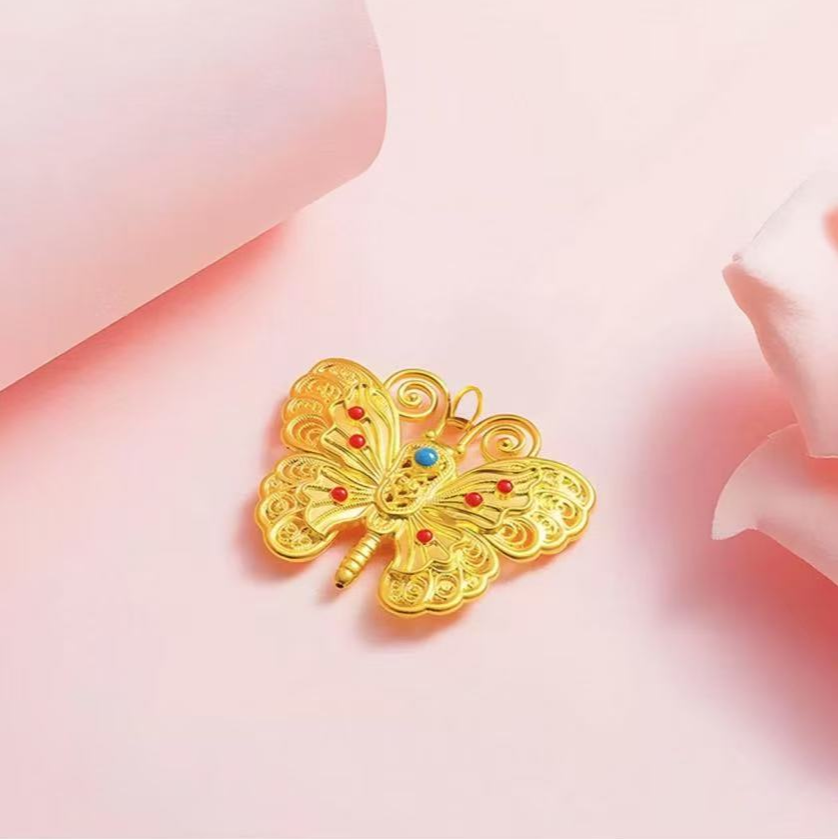 足金999 黄金花丝蝴蝶珐琅缤纷多彩蝴蝶 多样性发一（赠编绳）