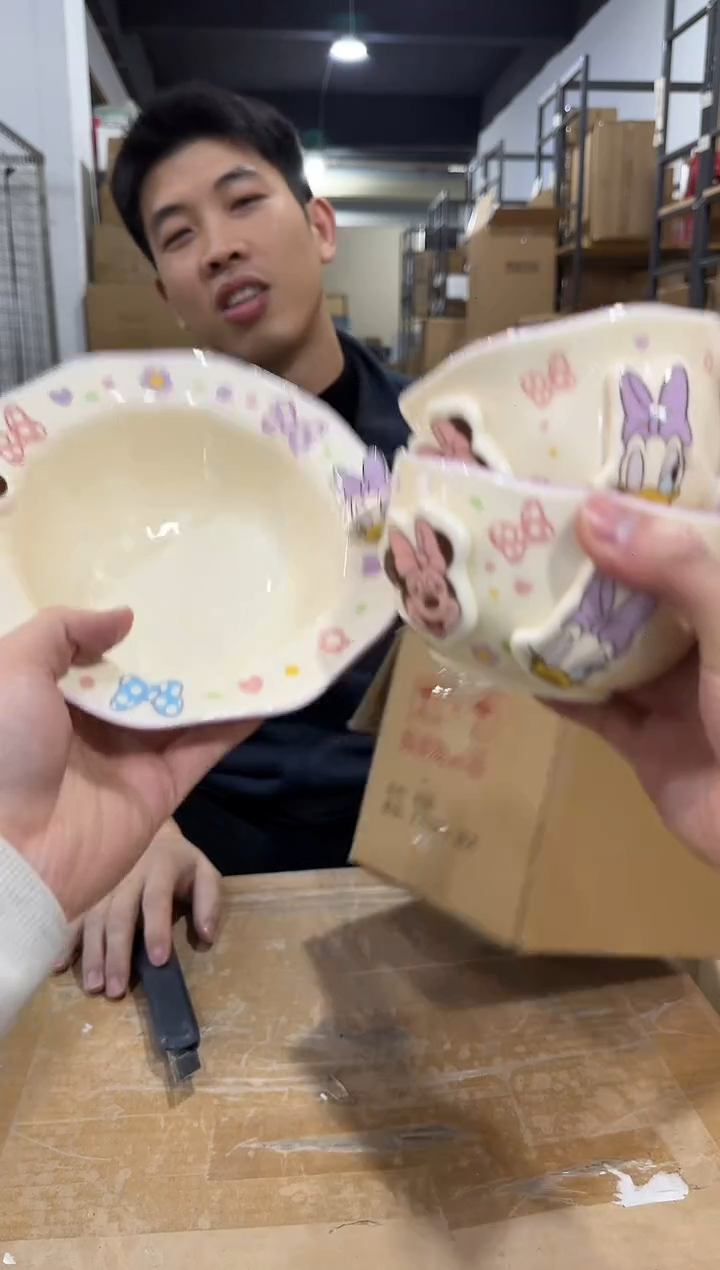 瓷片紫色米妮黛西餐具3件套