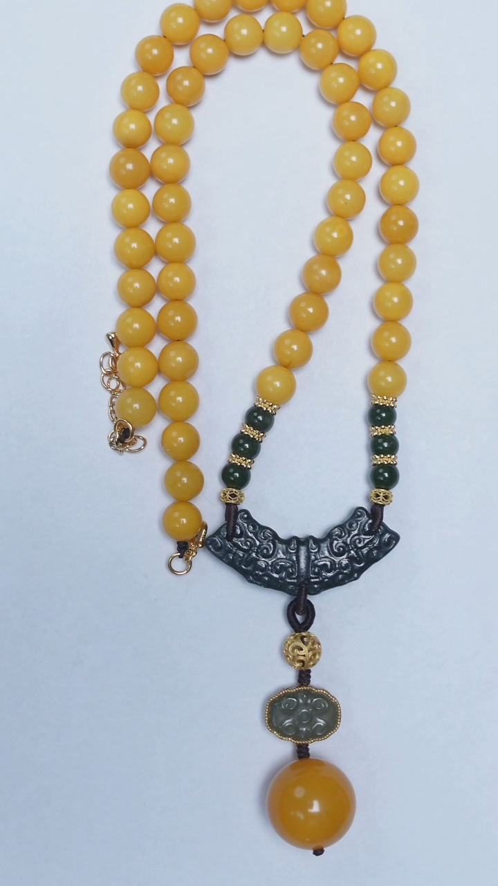 未镶嵌颈饰琥珀焦皮和田玉项链8-18