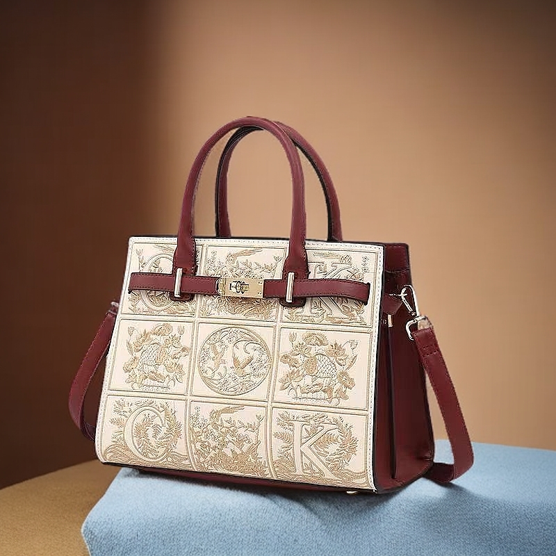 新中式大气包女士气质国风刺绣手提包中年斜挎包