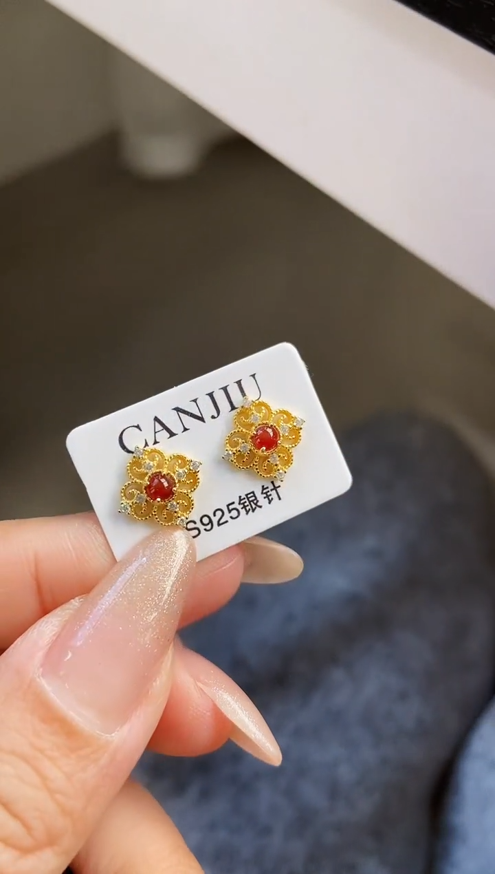 银S925镶嵌翡翠耳饰12