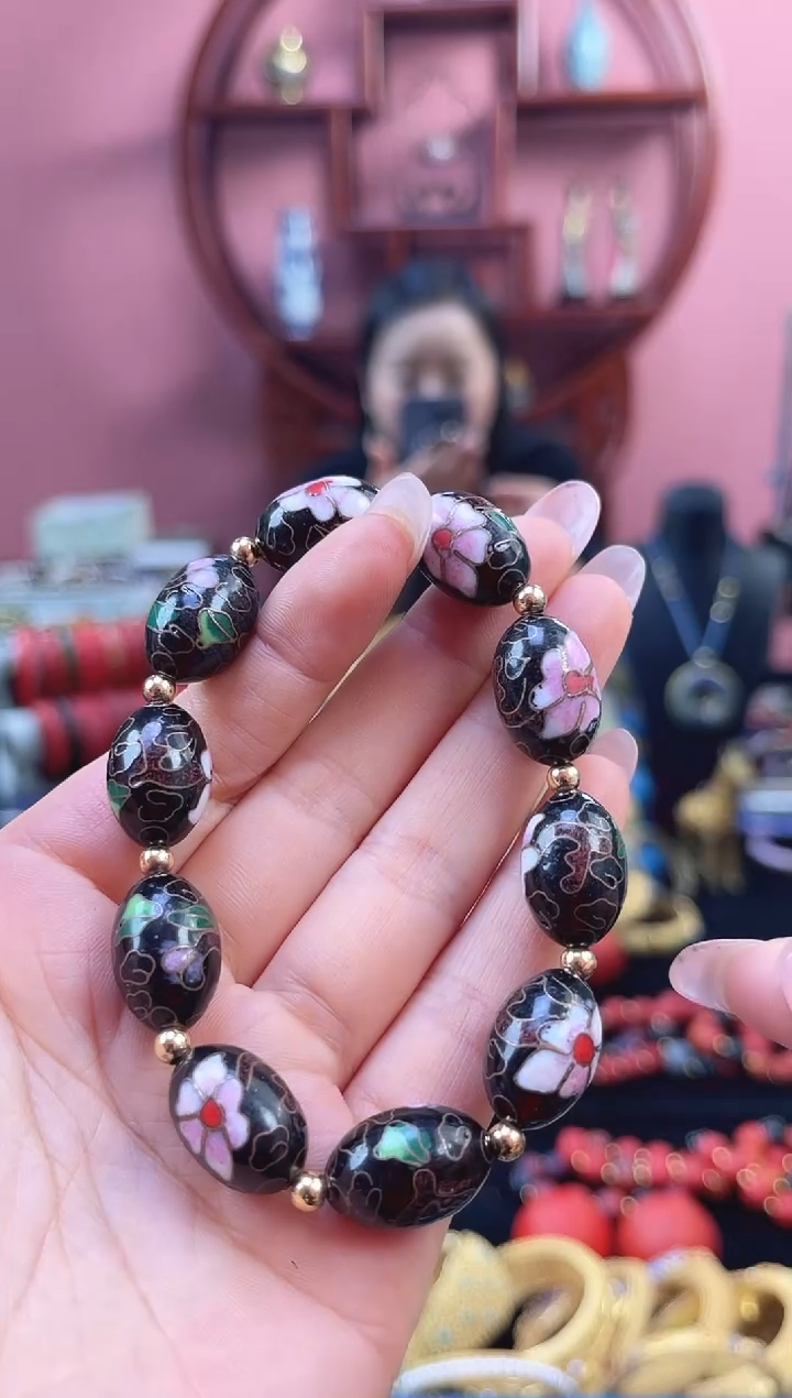 非遗 景泰蓝手串 黑色大枣珠