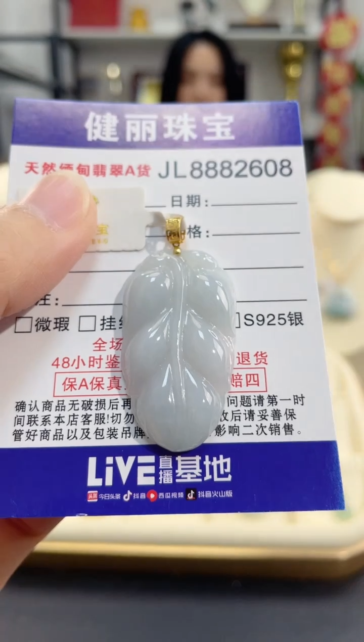 颈饰18K金镶嵌翡翠天然缅甸翡翠A货 金枝玉叶(一物一证)+银链