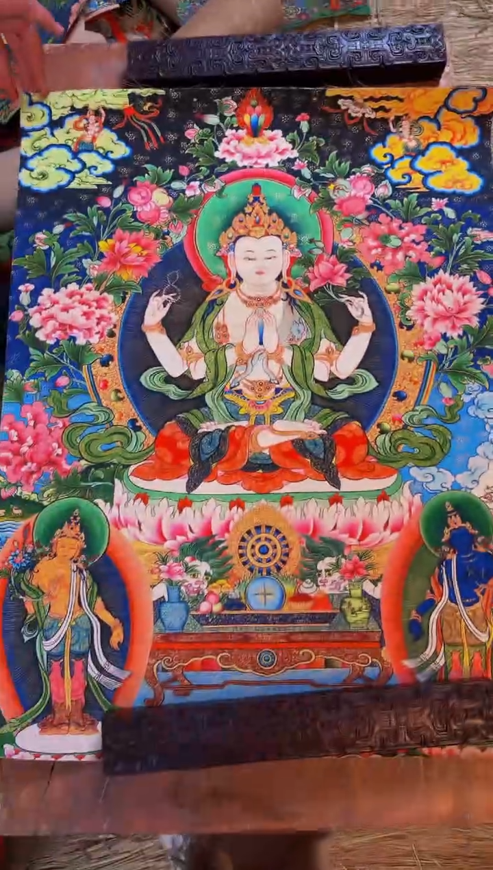 装裱画精品手绘唐卡链接--A115四臂观音