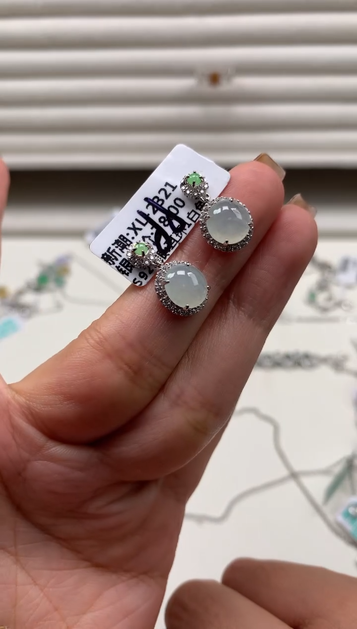 银S925镶嵌戒指翡翠耳饰