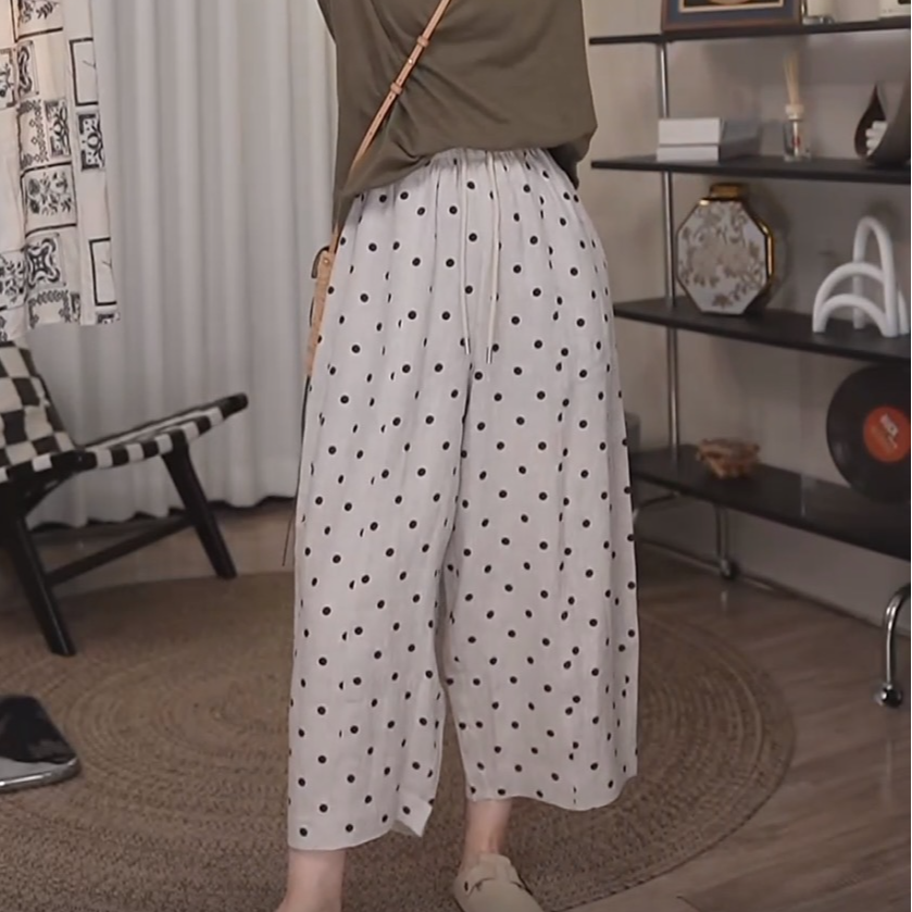 波点裤色织雨露麻夏季薄款亚麻宽松休闲裤夏季显瘦排汗TRTG1067