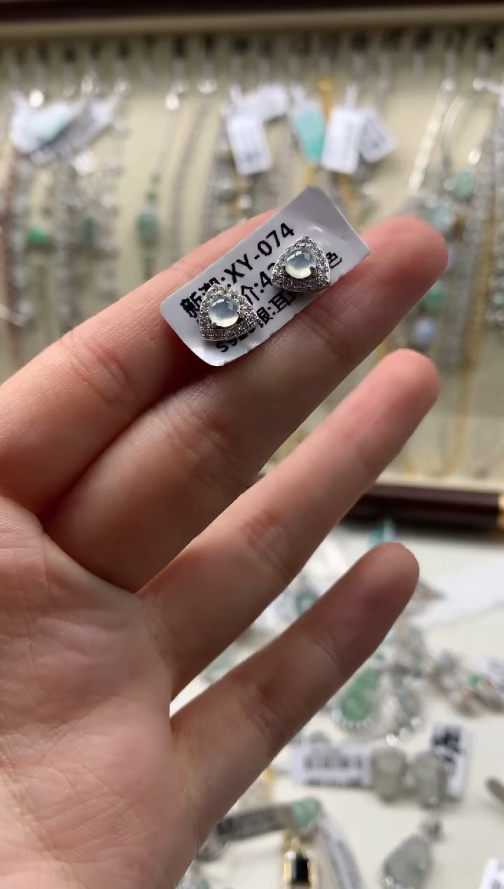 银S925镶嵌戒指翡翠耳饰5