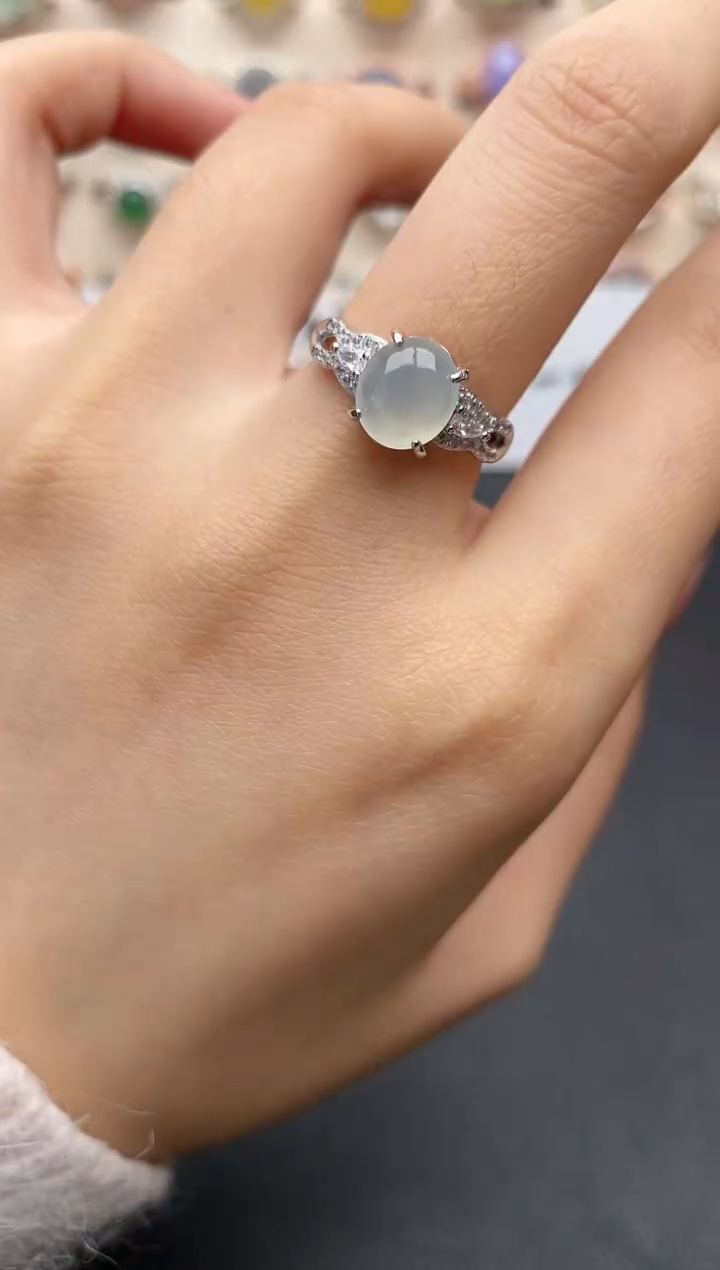 【闪购商品】翡翠戒指银S925镶嵌一物一证一礼盒