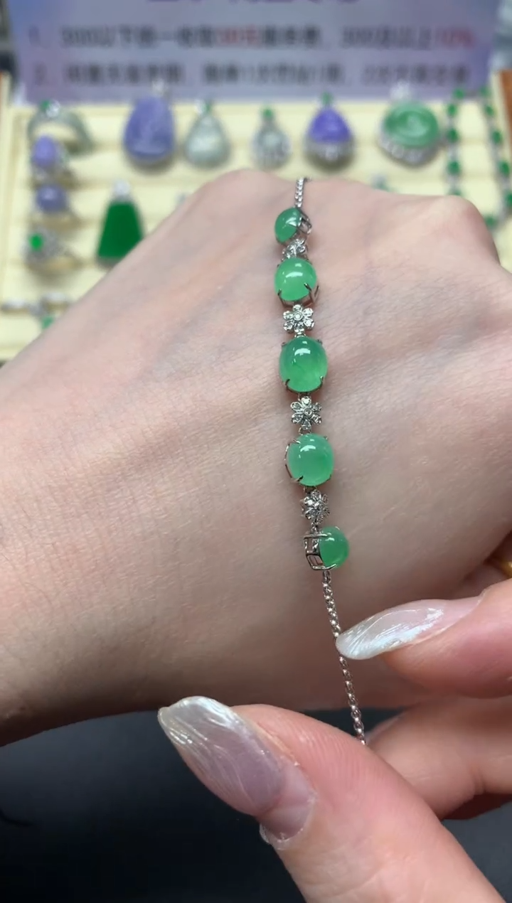 【闪购商品】翡翠手链18K金镶嵌手链|3500+350