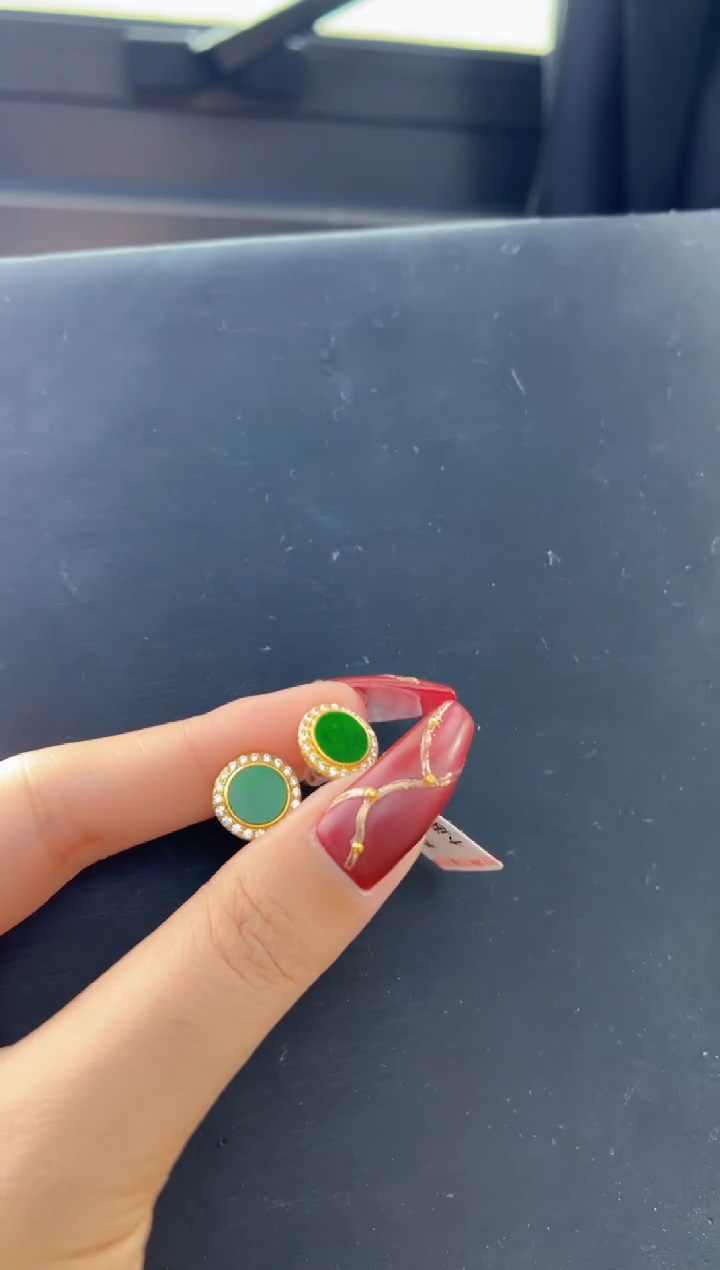 【闪购商品】翡翠耳饰银S925镀金镶嵌天然缅甸翡翠A货吊坠