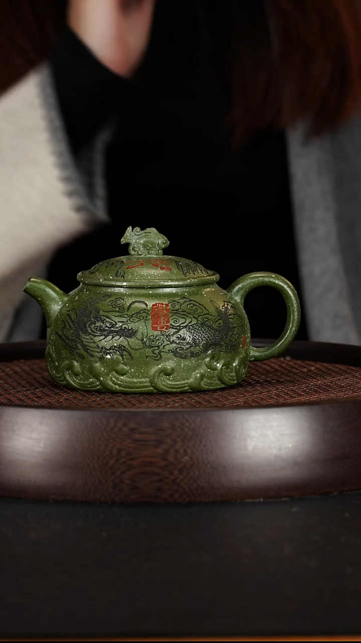 茶壶紫砂宜兴紫砂壶银星砂墨绿泥乘风破浪280cc