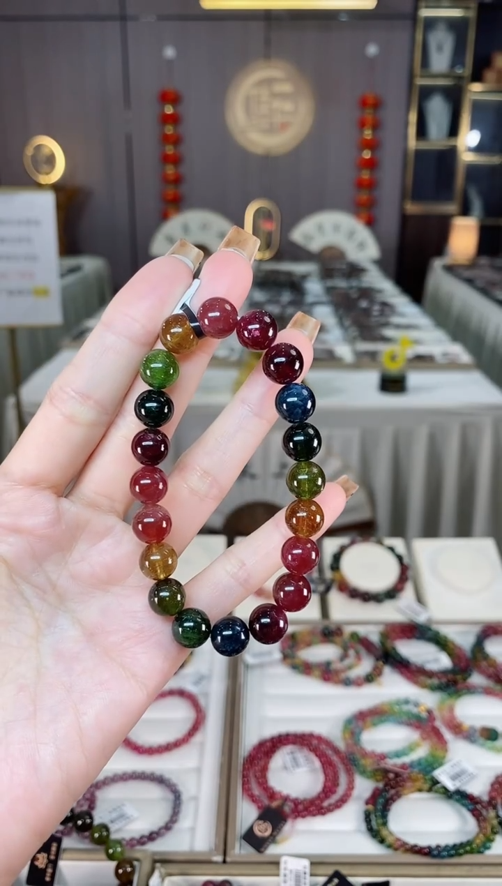 未镶嵌冰透体老矿碧玺单圈手串9mm+碧玺dan多样性发货一条