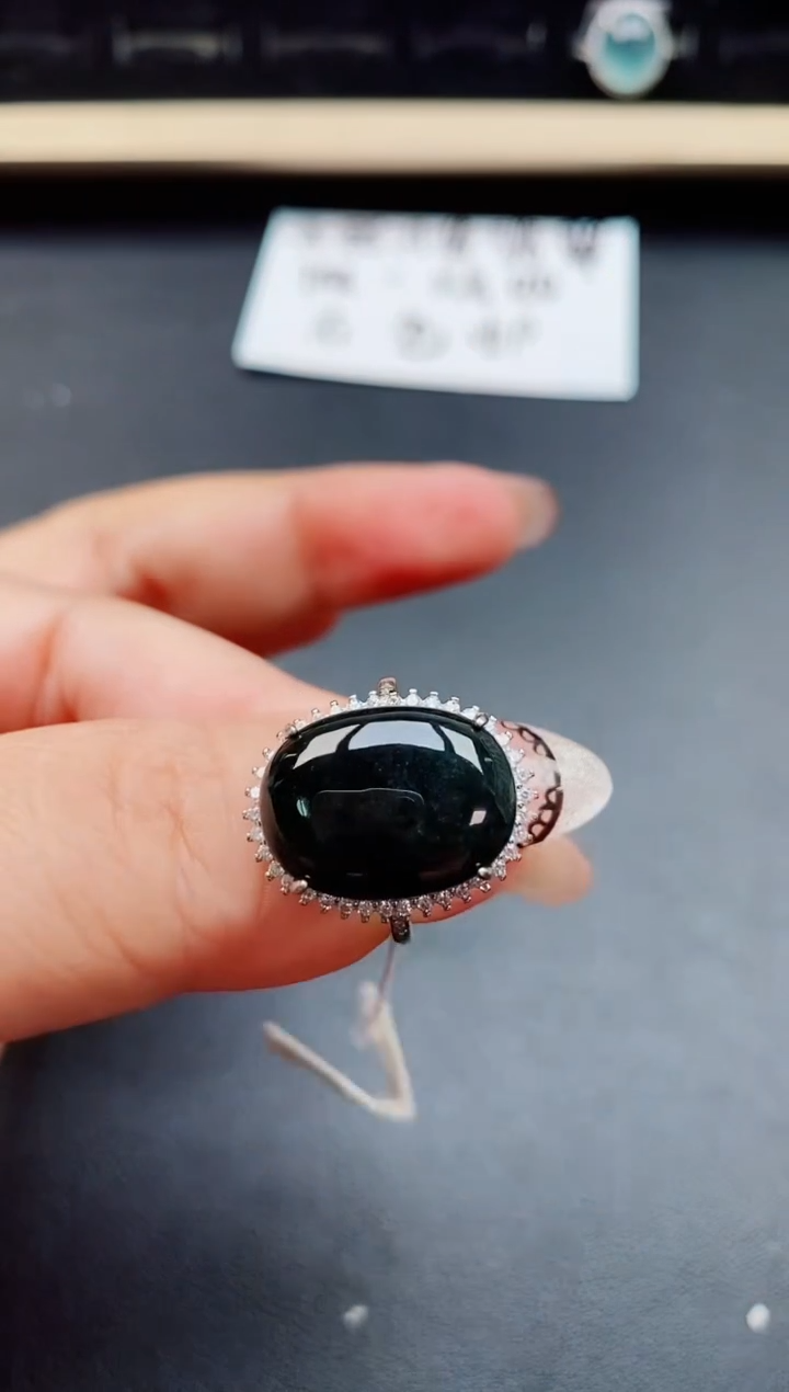 翡翠戒指银S925镶嵌5080