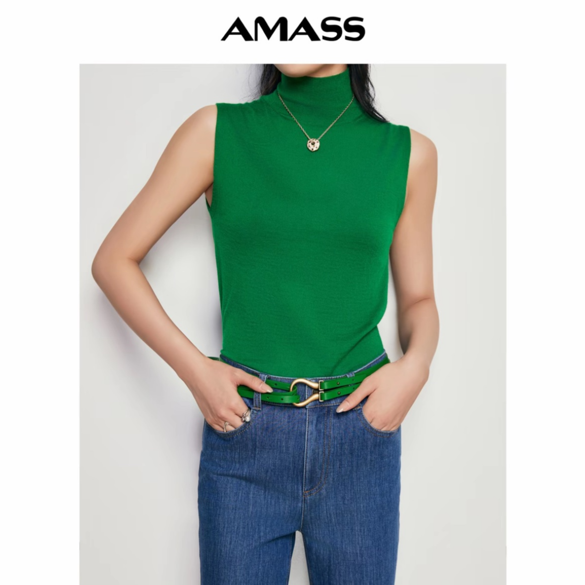 AMASS/阿玛施新款山羊绒百搭烟管领无袖针织背心5399648