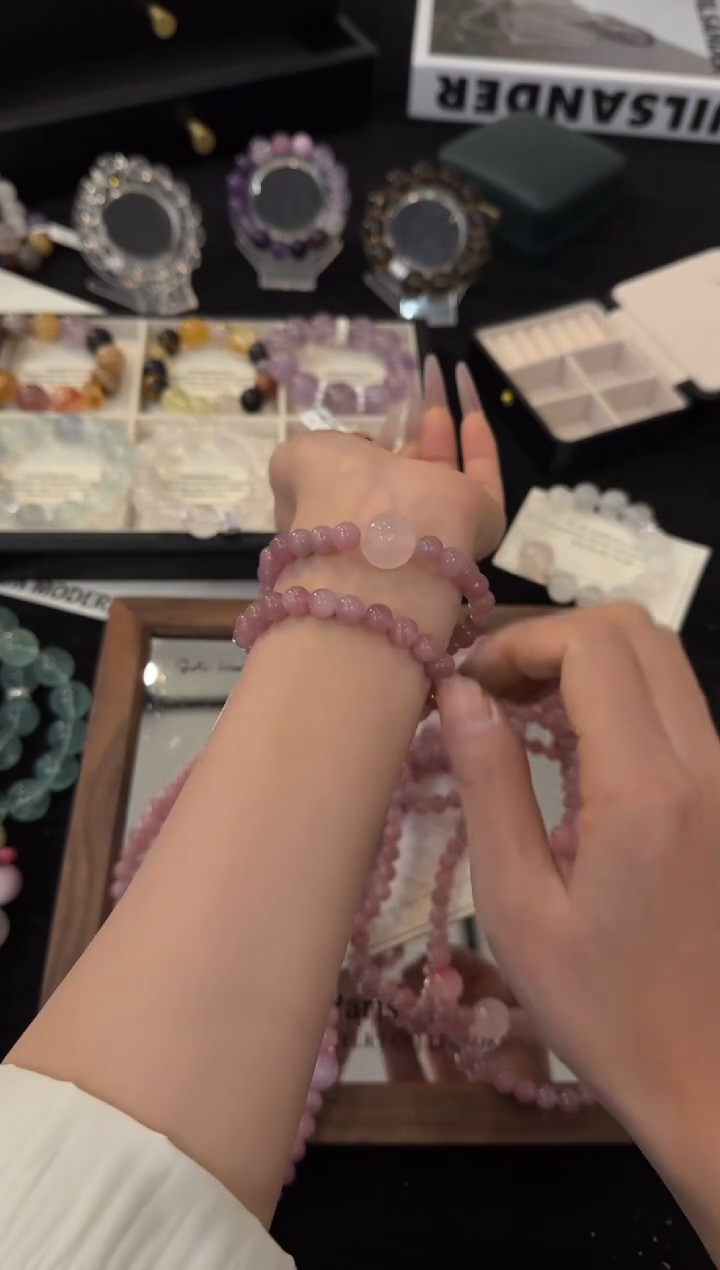 未镶嵌手链水晶紫马粉双圈x3549