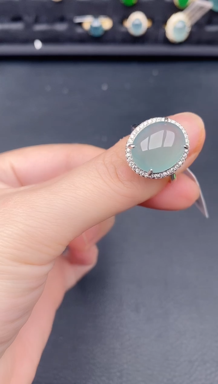 银S925镶嵌戒指翡翠天然a货翡翠292