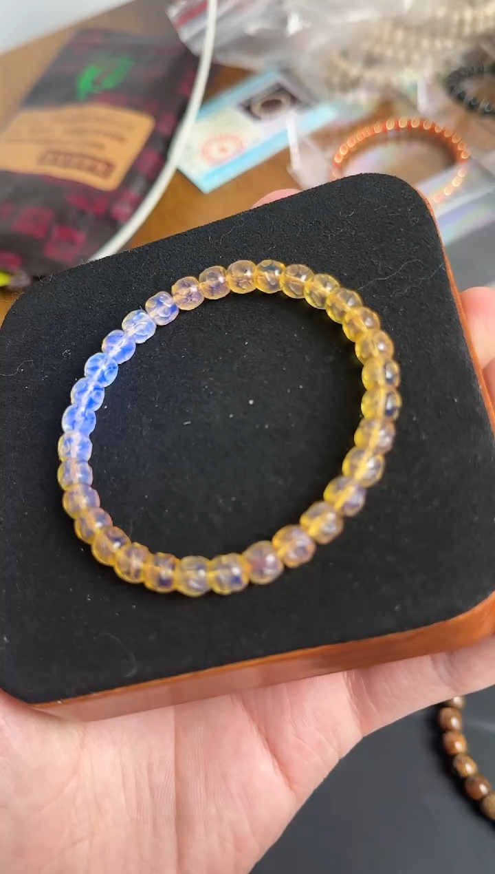 【闪购商品】蜜蜡裸石未镶嵌缅甸金蓝手串6.5mm无相