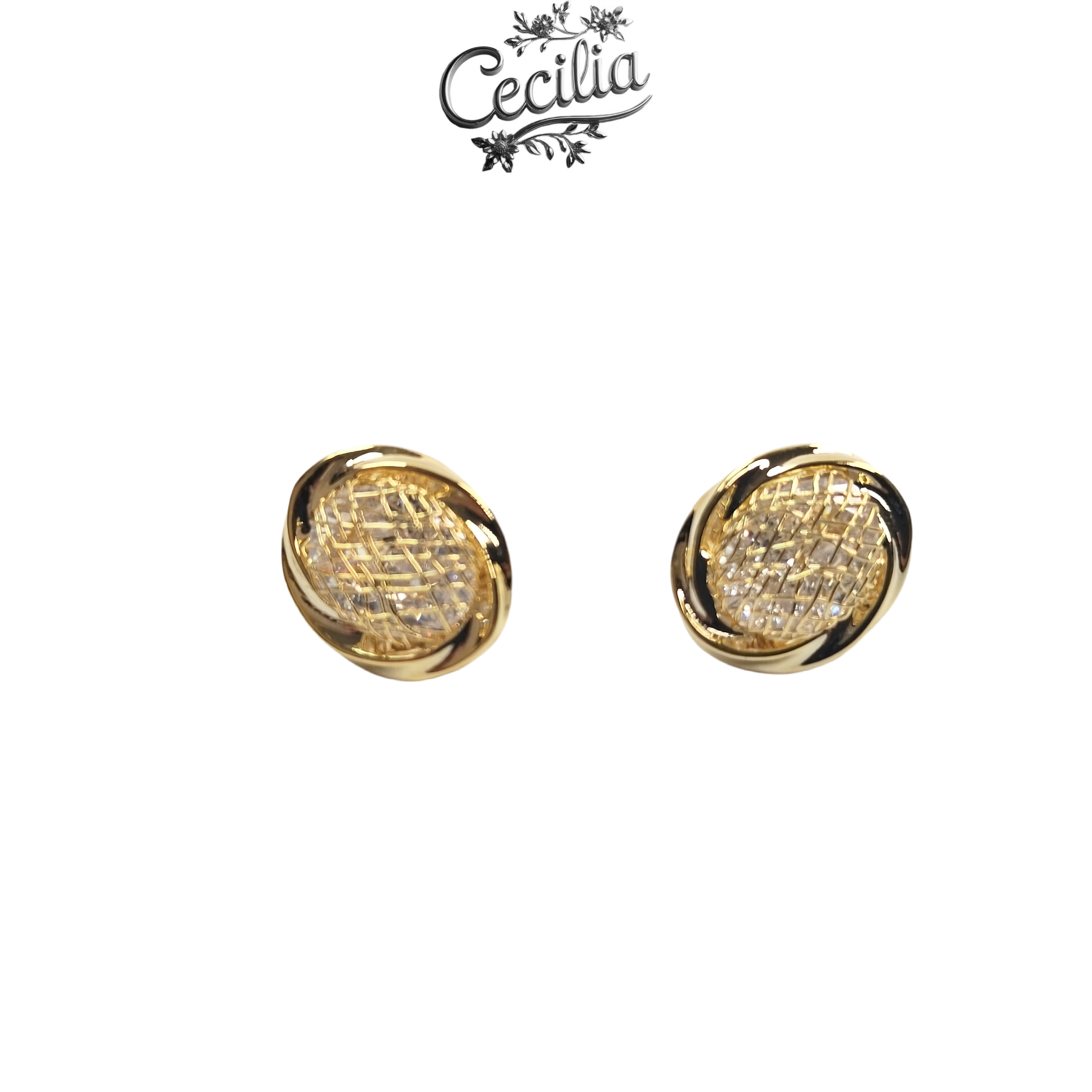 铜合金耳饰 Cecilia 金质环绕格纹气质高街耳钉