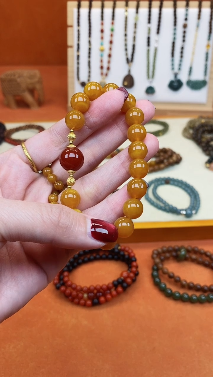 手链蜜蜡未镶嵌单圈10蜜蜡南红玛瑙手串