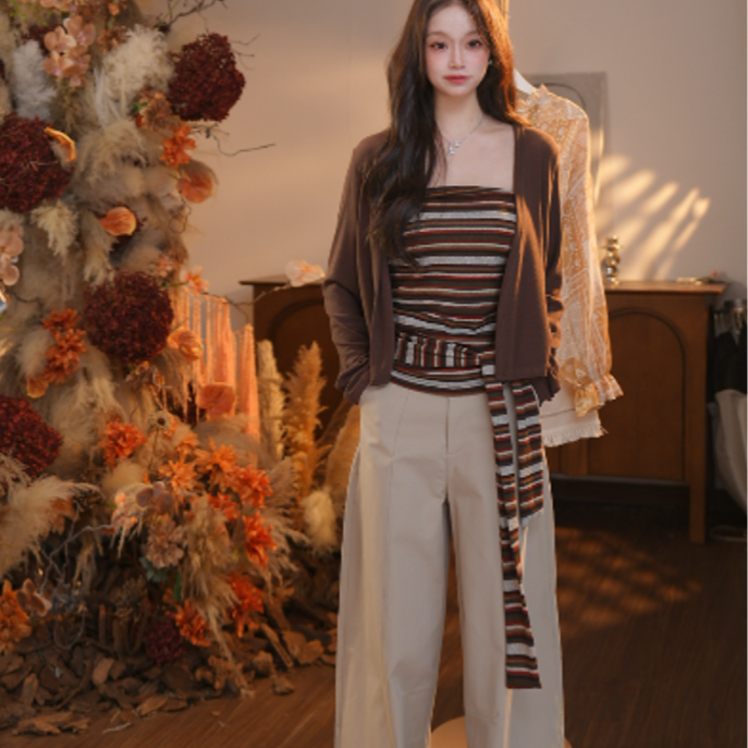 谜秀长袖针织法式休闲韩版撞色衬衫时尚套装休闲风西装时尚气质