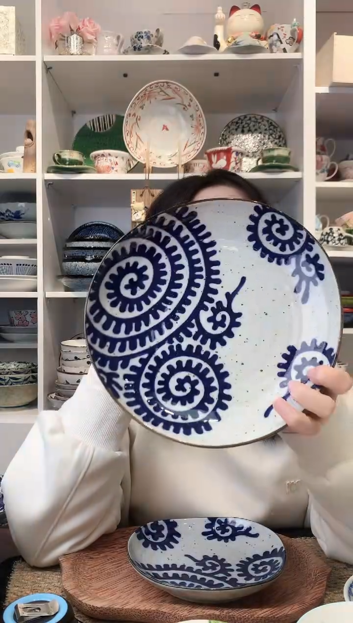 陶瓷三峰章鱼唐草大盘23cm