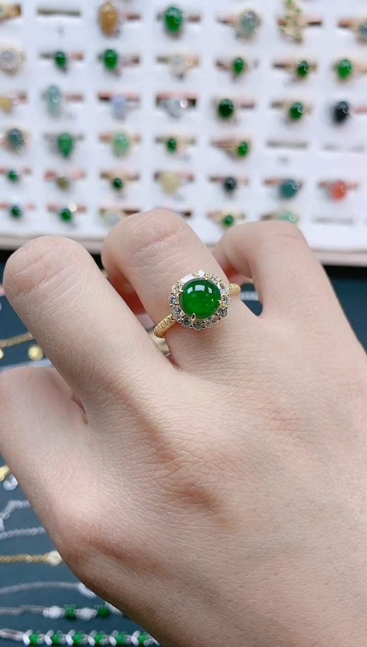 翡翠戒指银S925镶嵌天然翡翠