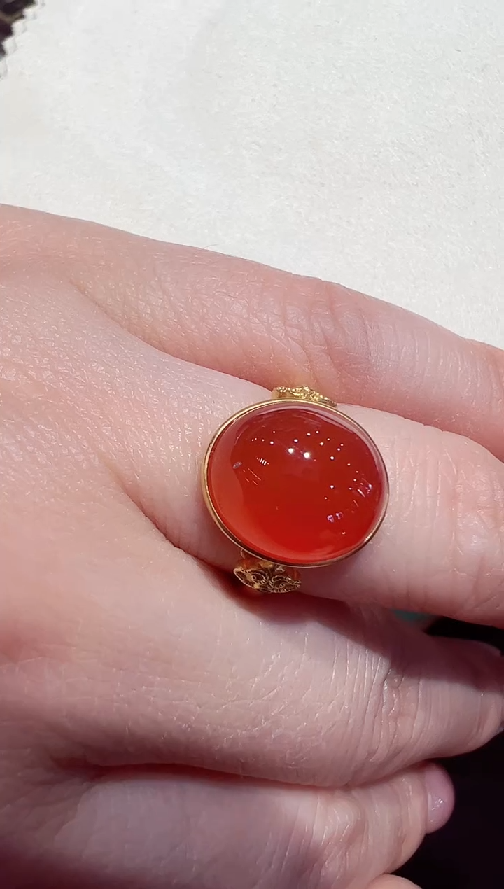 【闪购商品】南红玛瑙戒指18K金镶嵌南红戒指