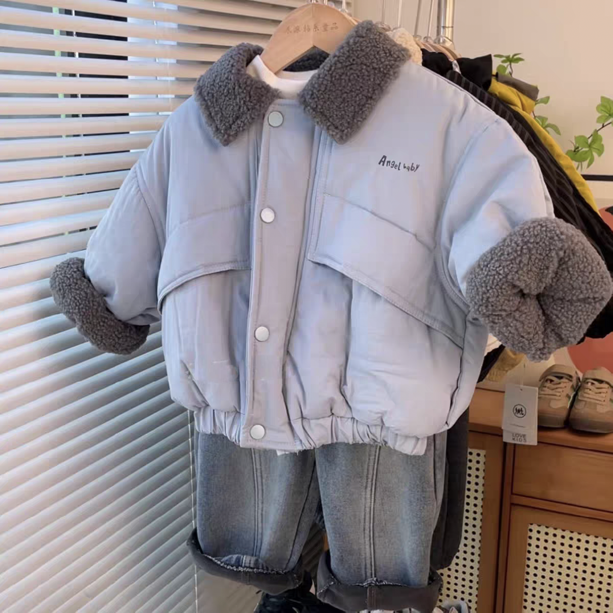 男童韩系加厚棉服冬季洋气卡通毛毛翻领痞帅保暖百搭外套潮