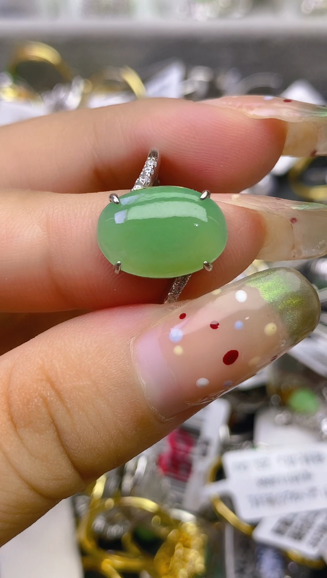 翡翠戒指银S925镶嵌百内无证书