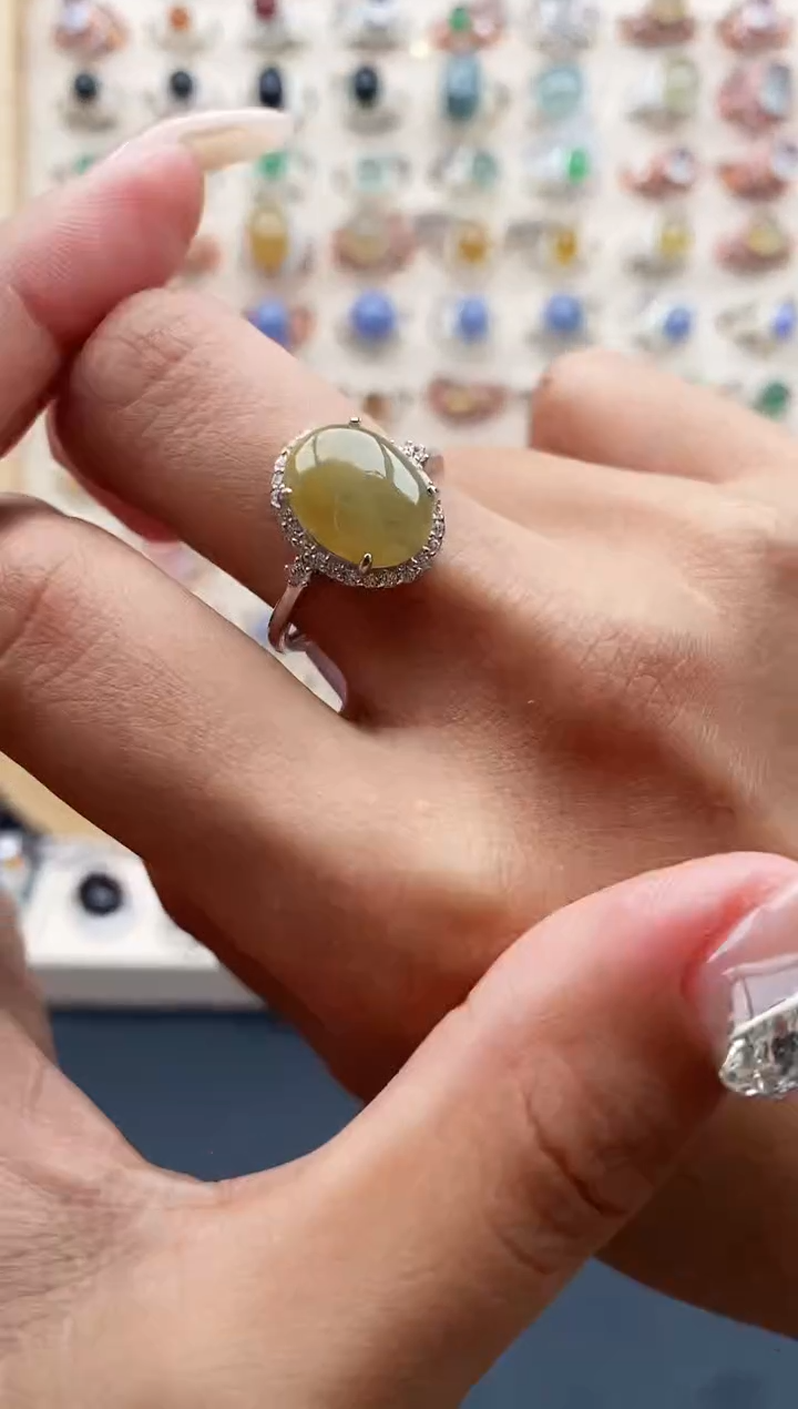 【闪购商品】翡翠戒指银S925镶嵌缅甸天然A货翡翠222  4+4