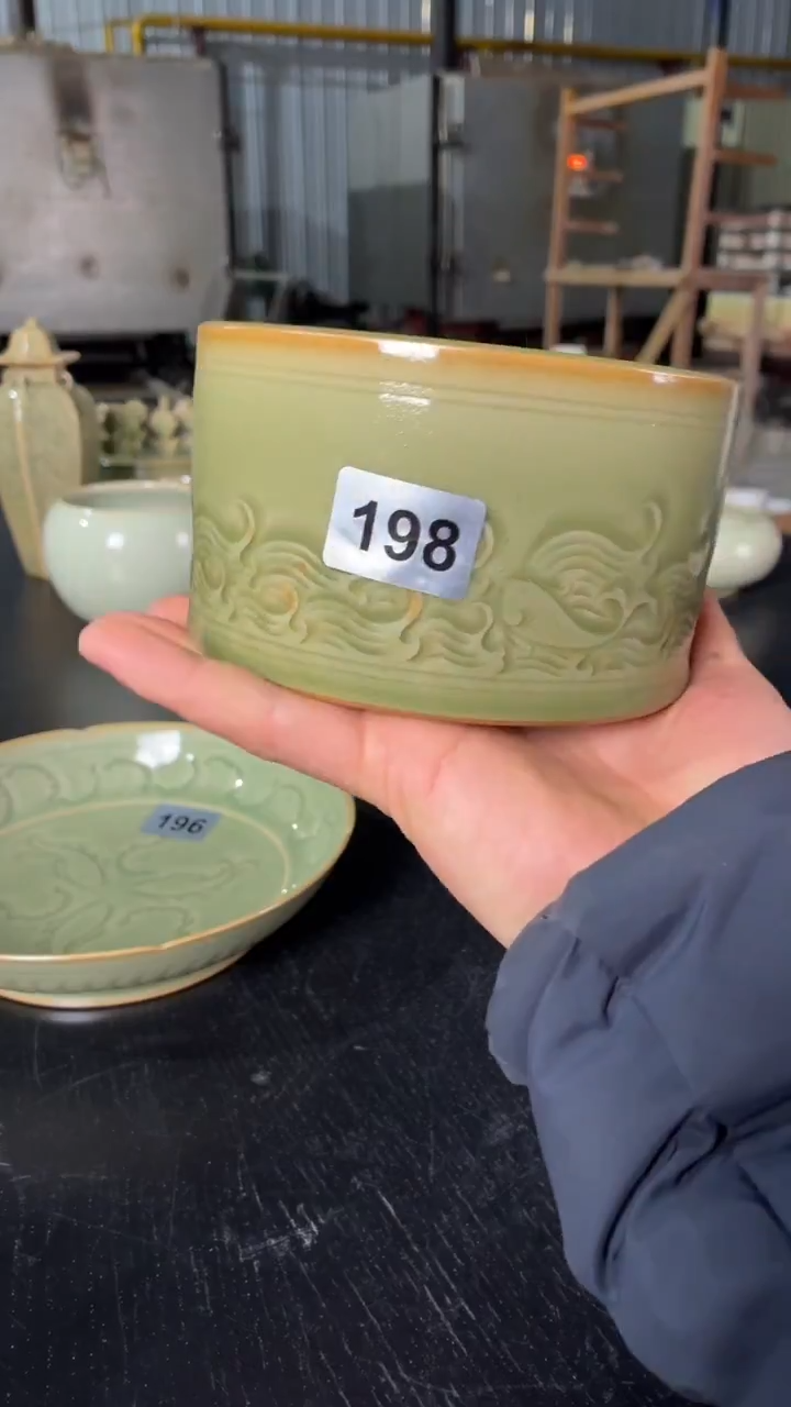 耀州窑仰山海浪游鱼小建水微瑕198