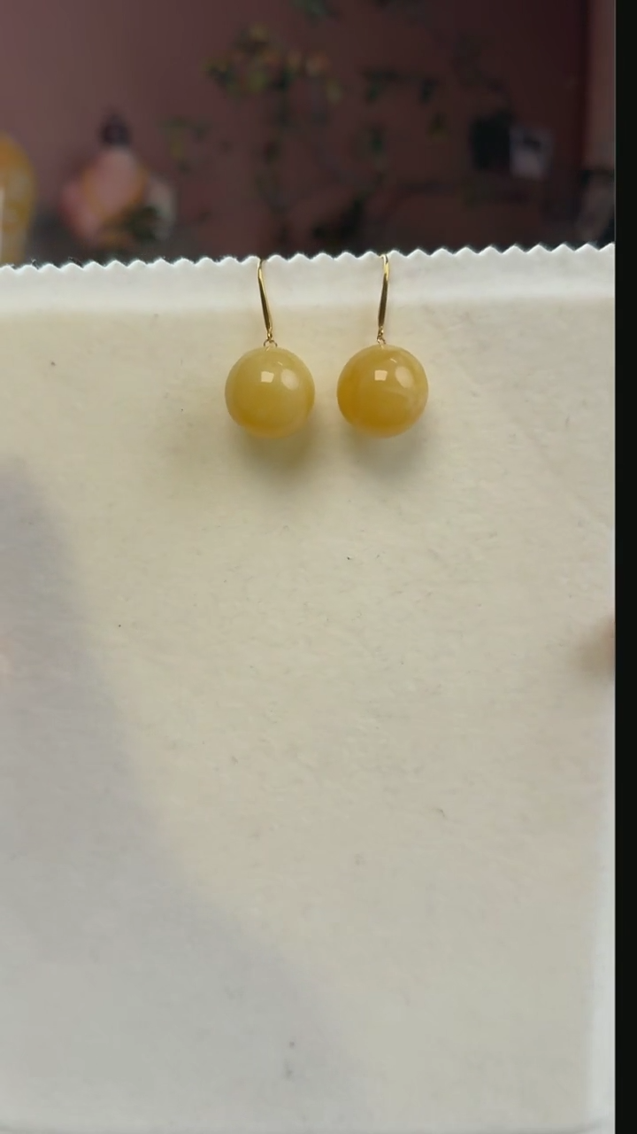 【闪购商品】蜜蜡耳坠18K金镶嵌天然蜜蜡吊坠