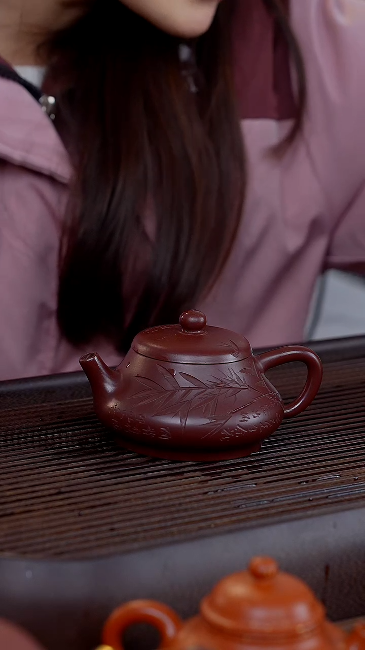 【闪购商品】紫砂茶壶紫泥竹刻纳瓢