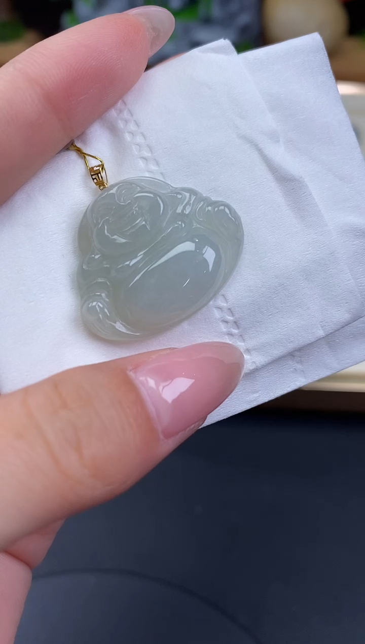 吊坠(不含链)18K金镶嵌翡翠佛公18K金扣镶嵌@@CMT