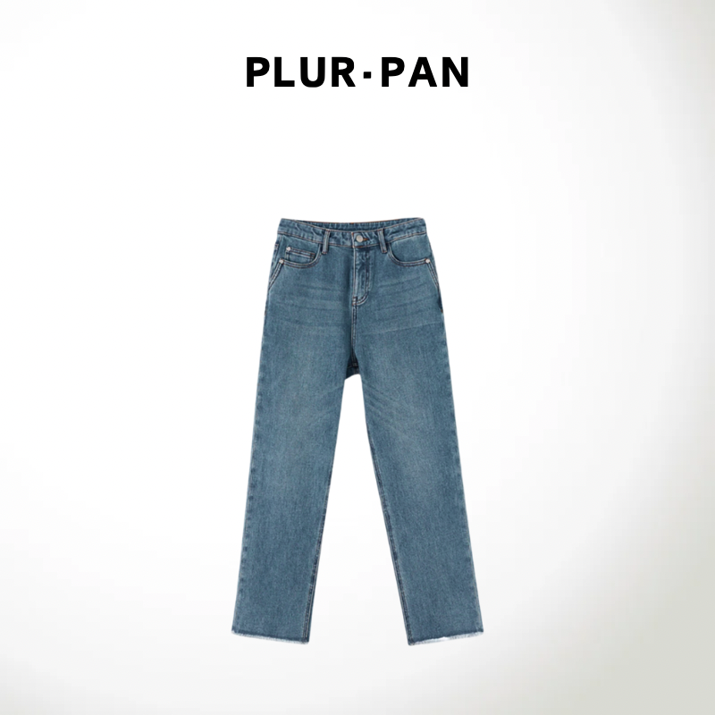 PLUR·PAN《大女主神裤》毛边直筒法棍牛仔裤 455