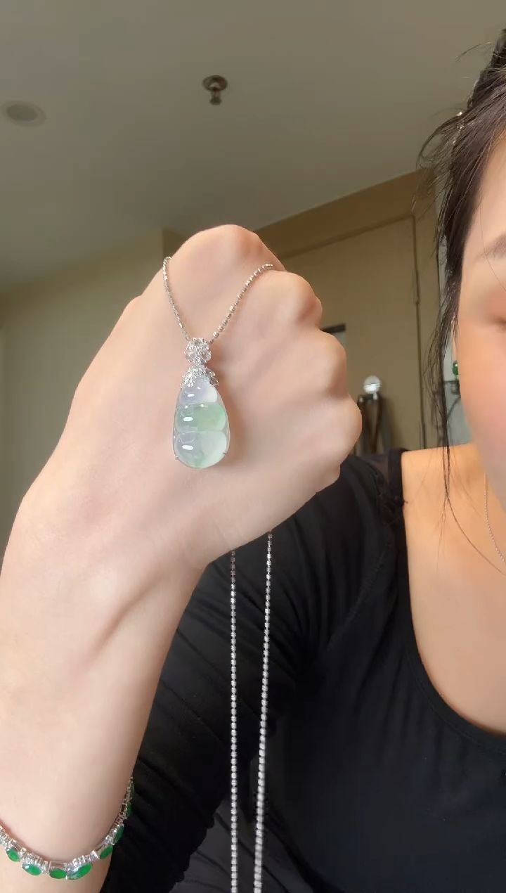 翡翠18K金镶嵌吊坠(不含链)天然翡翠吊坠