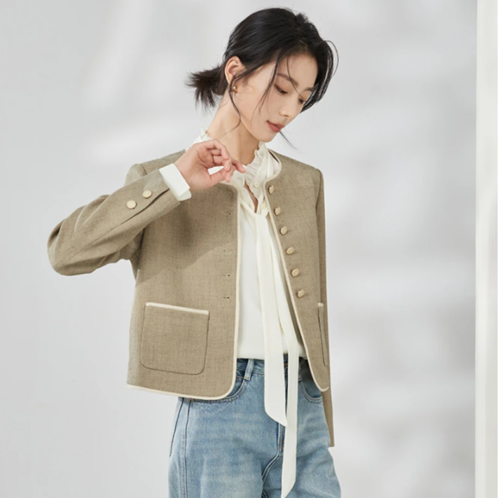 【杨杨专属】专柜女百搭时尚职业通勤外套8451030樱草黄短款秋季