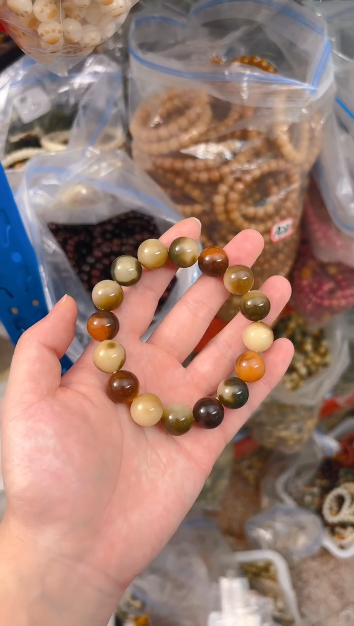 菩提根/象牙果吊坠花皮圆珠单圈手串