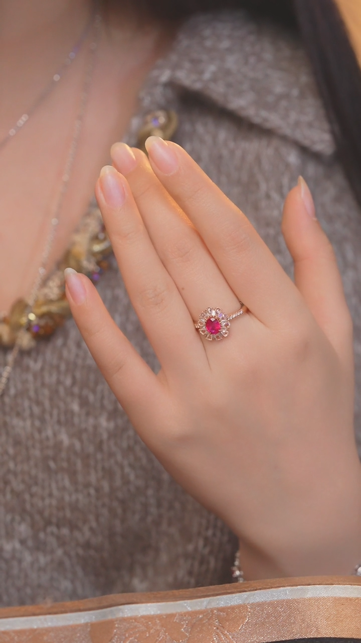 【闪购商品】红宝石戒指18K金镶嵌无烧（1ct）@@U5599