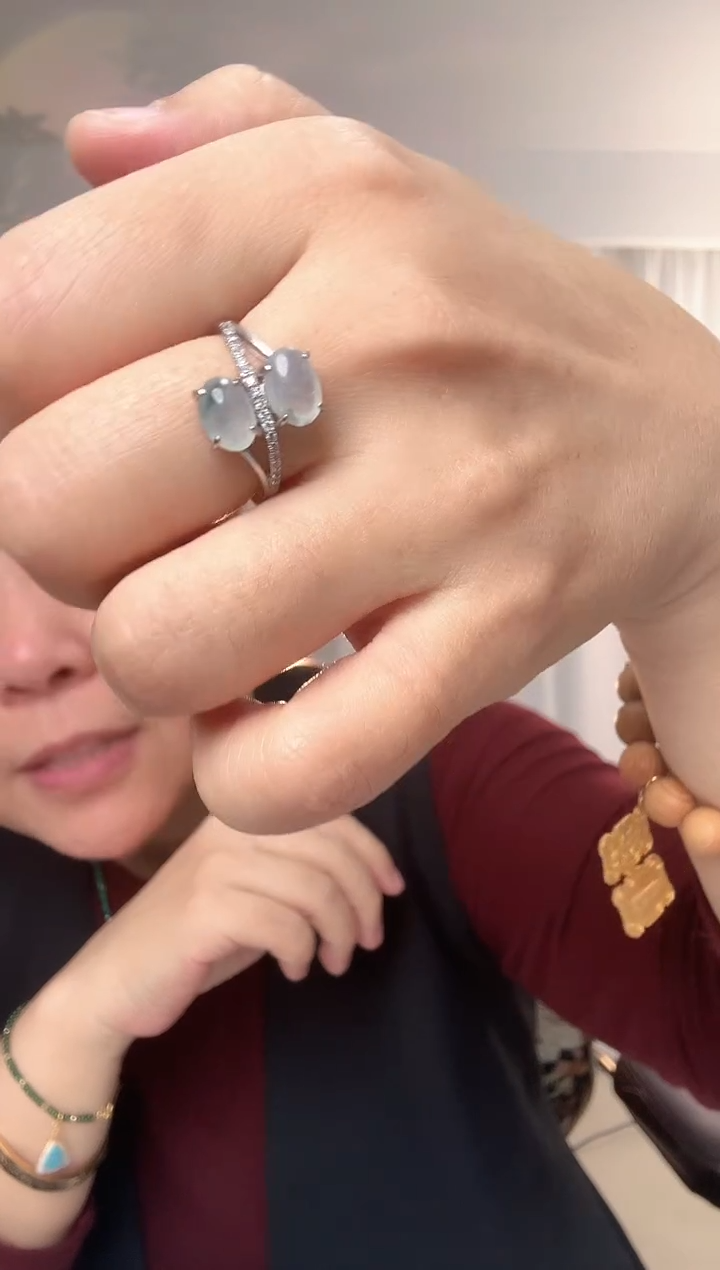 无925银飘蓝花戒指