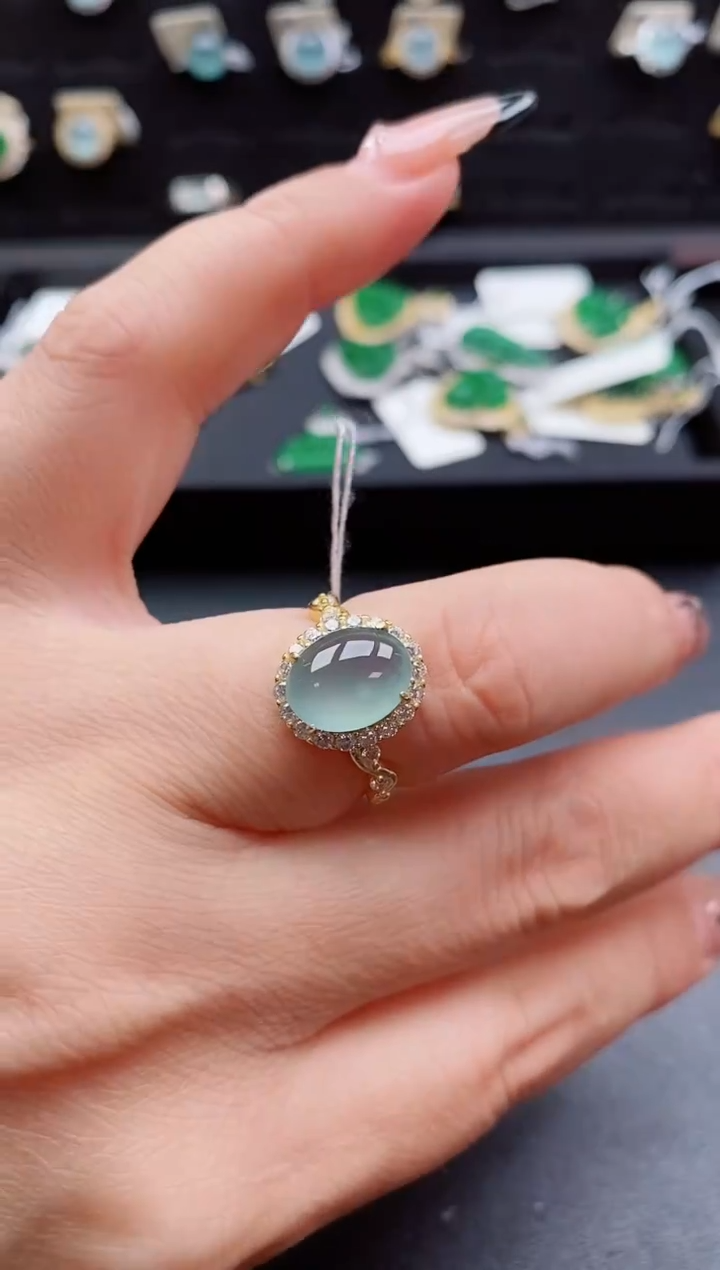 银S925镶嵌戒指翡翠1