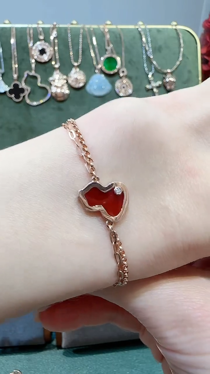 【闪购商品】玛瑙/玉髓手链18K金镶嵌18K金钻石葫芦手链