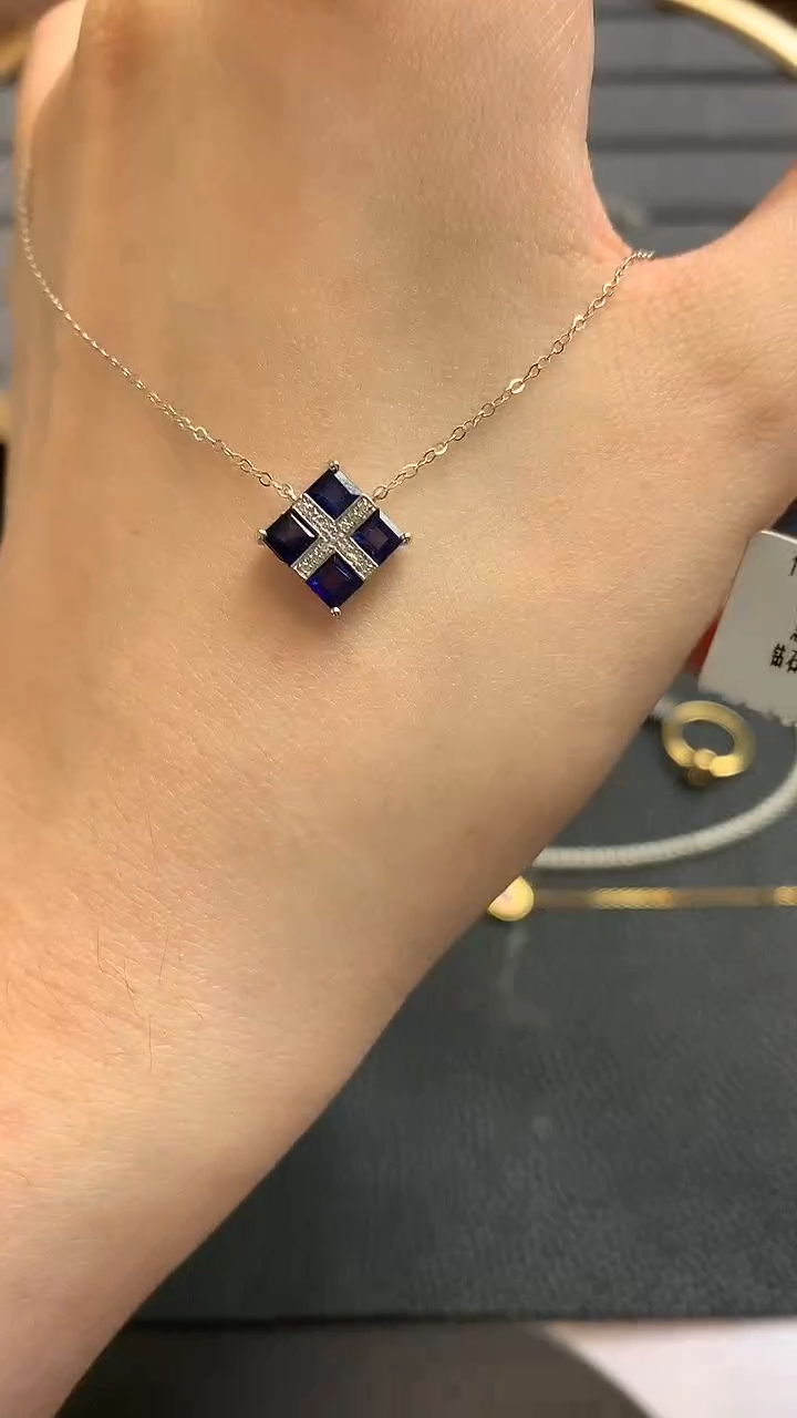 蓝宝石锁骨链18K金镶嵌1.3ct@@U4528