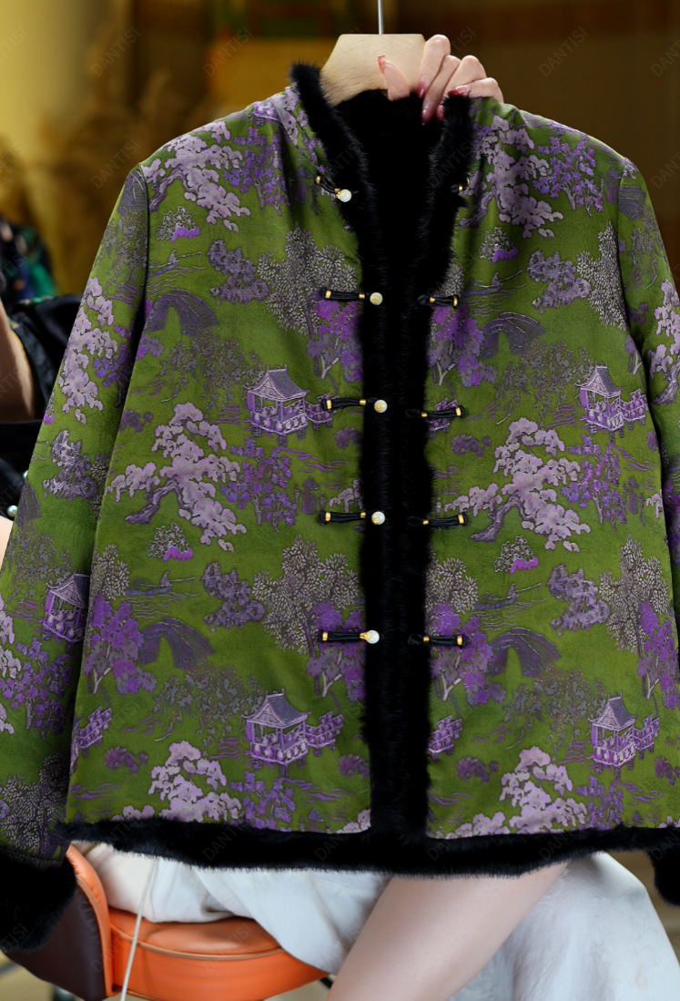 鎏光熹微<<非遗美学>>2066新中式国风复古提花盘扣蚕丝棉袄